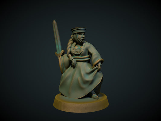 Jomfru – 3D-printet miniatyr i grå PLA, umalt, til D&D og Pathfinder