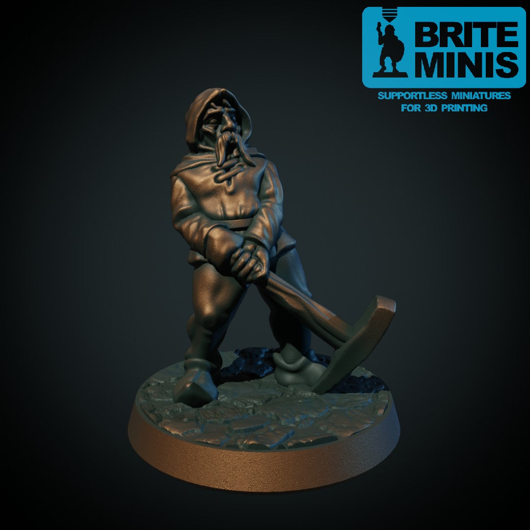 Gruvearbeider, 3D-printet D&D-miniatyr fra Spillsmia.