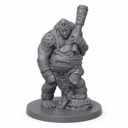 3D-printet Moriark – Smiter Cyclops kyklopboss med tung klubbe i grå PLA til D&D og tabletop-rollespill.