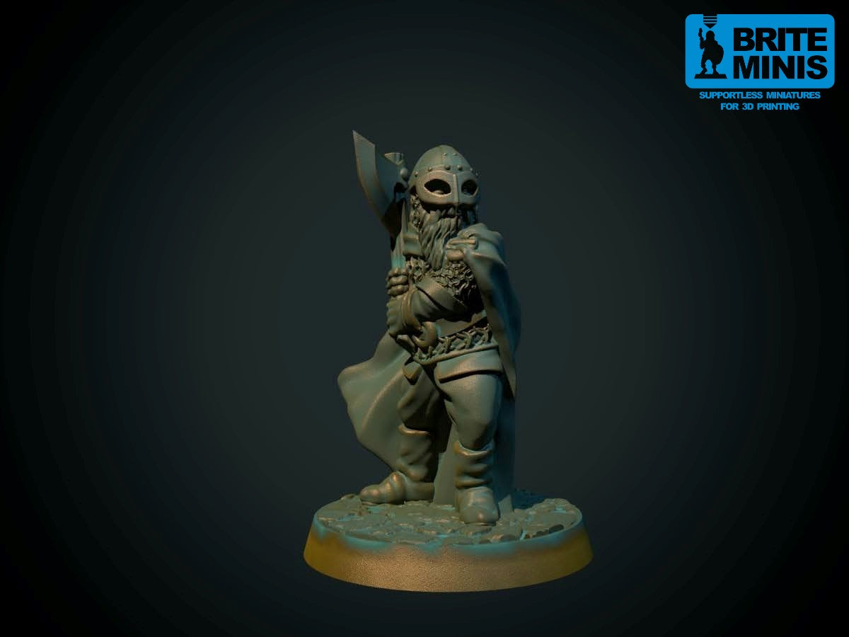 Norrøn øksekriger, 3D-printet D&D-miniatyr fra Spillsmia.