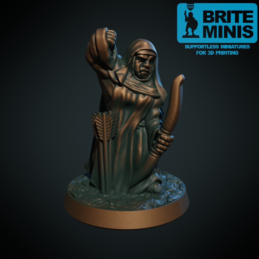 Nonne med bue, 3D-printet D&D-miniatyr fra Spillsmia.