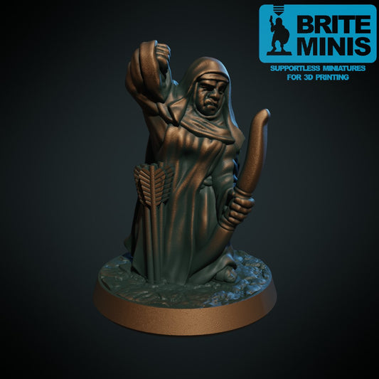 Nonne med bue, 3D-printet D&D-miniatyr fra Spillsmia.