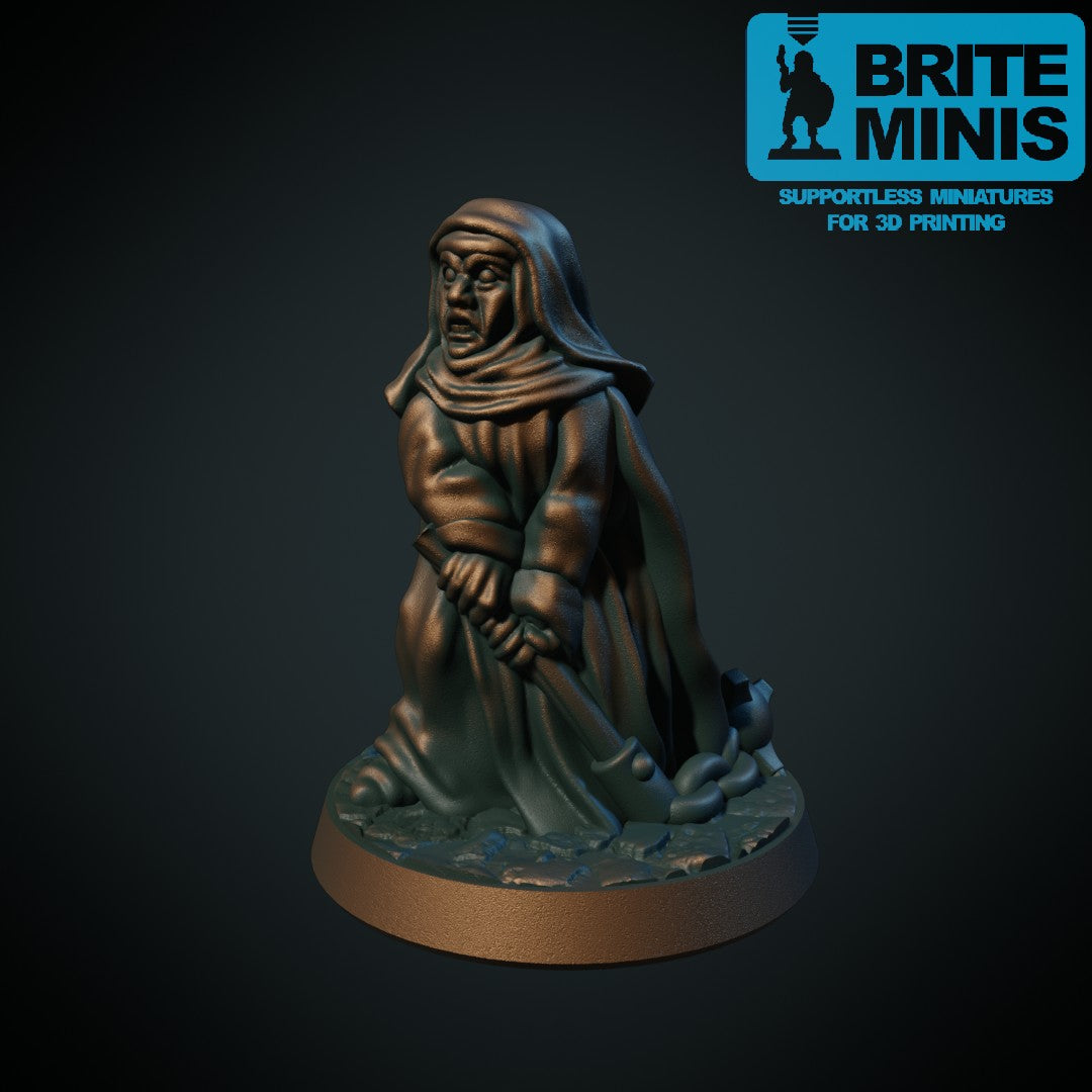 Nonne med morgenstjerne, 3D-printet D&D-miniatyr fra Spillsmia.