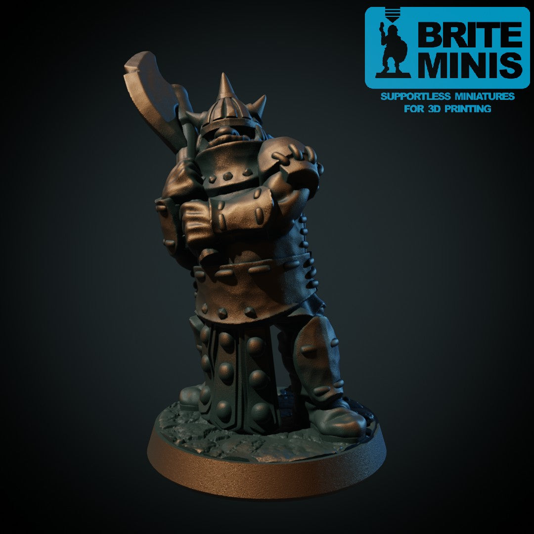 Tungt rustet ork med tohåndsvåpen II, 3D-printet D&D-miniatyr fra Spillsmia.