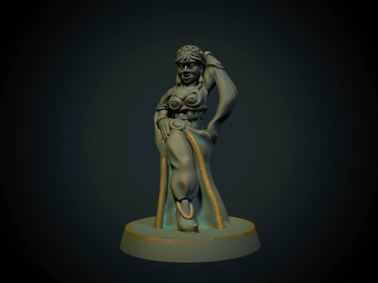 Orientalsk danserinne, 3D-printet D&D-miniatyr fra Spillsmia.