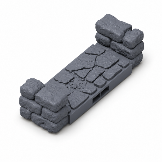3D-printede dungeon-korridormoduler for passasjer og forbindelser mellom rom i grå PLA til D&D.