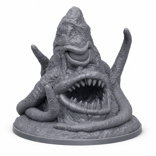 3D-printet Roper monsterminiatyr i grå PLA til D&D og tabletop-rollespill.