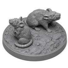 3D-printet monsterbase med to små rotter i grå PLA til D&D og Pathfinder.