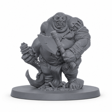 3D-printet massiv bøddel med tung øks og brutal kropp i grå PLA til D&D og Pathfinder.