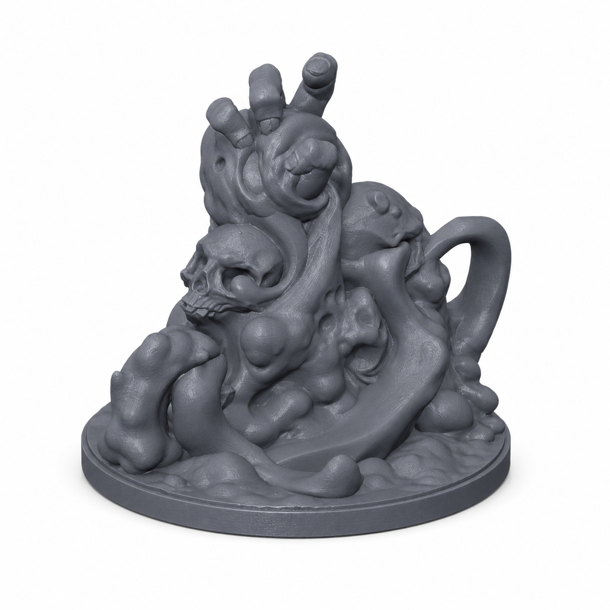 3D-printet Snaring Ooze slimmonster i grå PLA til D&D og tabletop-rollespill.