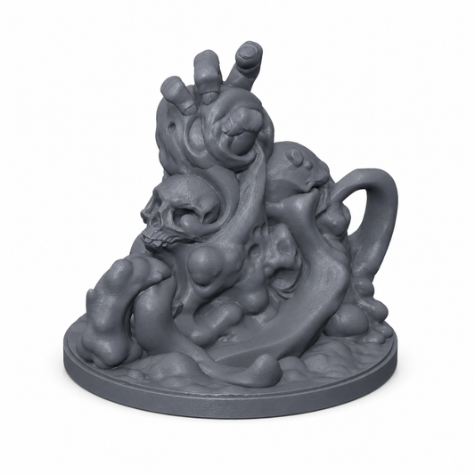 3D-printet Snaring Ooze slimmonster i grå PLA til D&D og tabletop-rollespill.