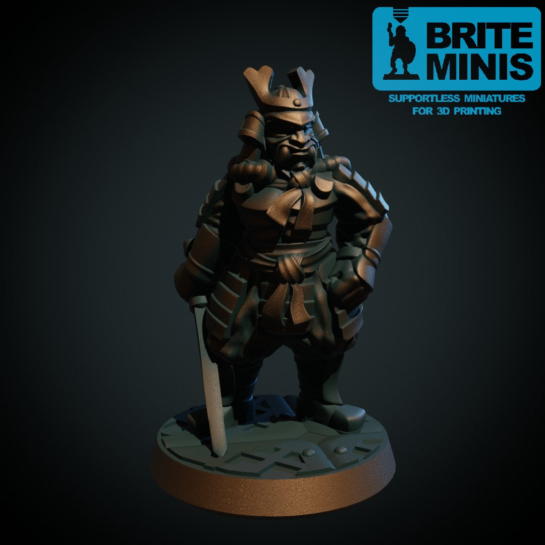 Space-samurai – 3D-printet miniatyr i grå PLA, umalt, til D&D og Pathfinder