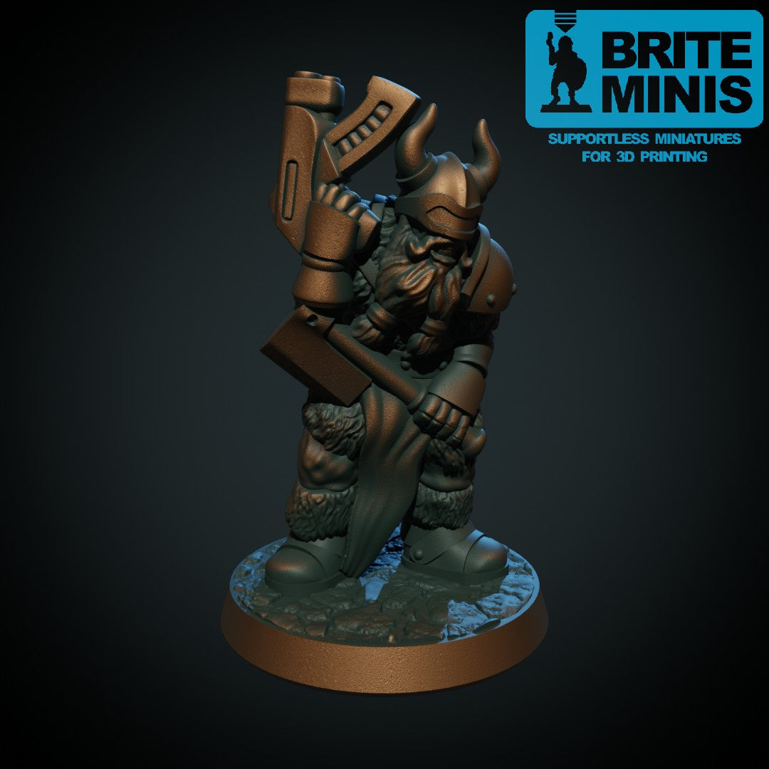 Space-viking I – 3D-printet miniatyr i grå PLA, umalt, til D&D og Pathfinder