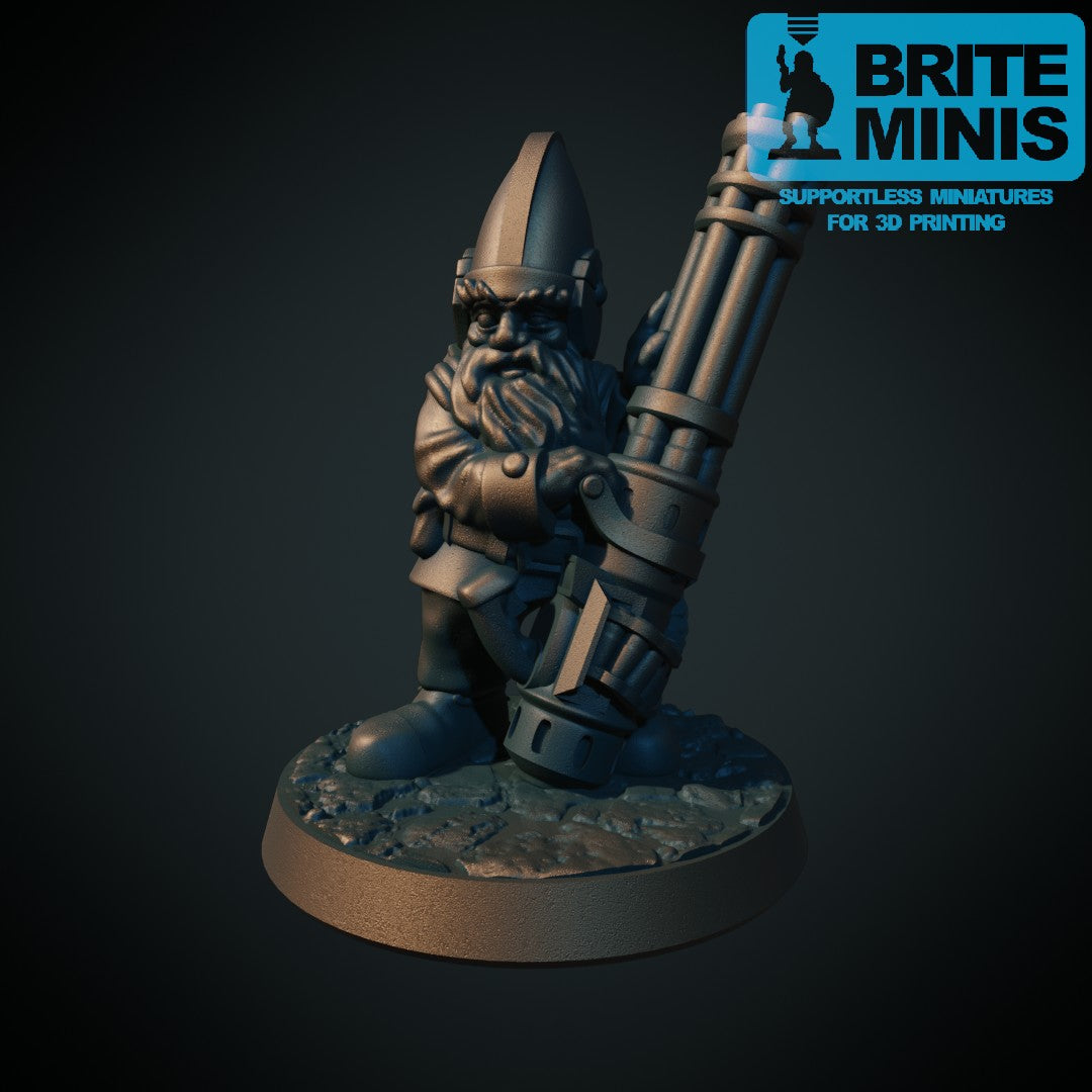 Space-dverg med minigun, 3D-printet sci-fi-miniatyr fra Spillsmia.