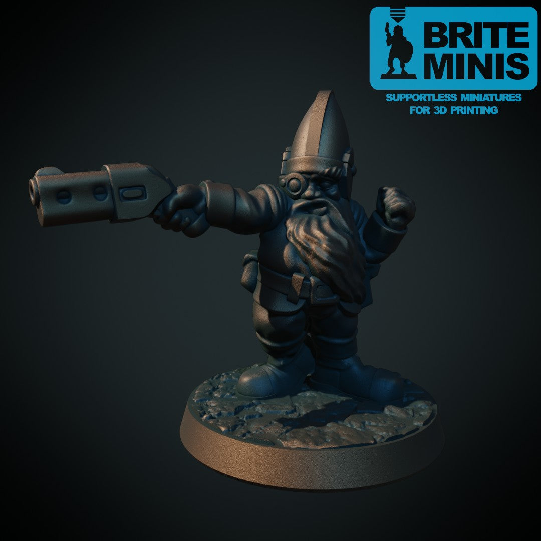 Space-dverg med pistol, 3D-printet sci-fi-miniatyr fra Spillsmia.