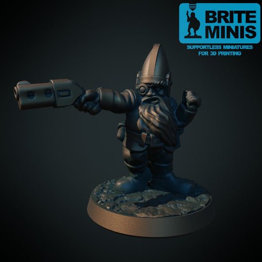 Space-dverg med pistol, 3D-printet sci-fi-miniatyr fra Spillsmia.