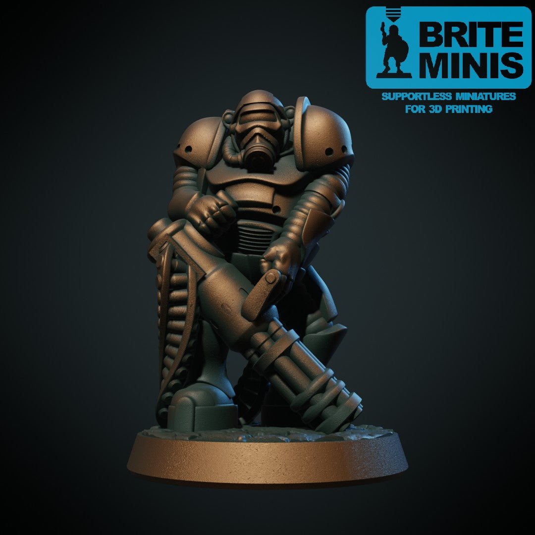 Space-elitevakt med minigun, 3D-printet sci-fi-miniatyr fra Spillsmia.