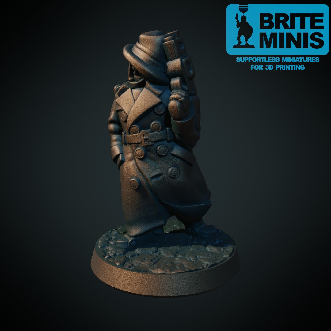 Romrobot-detektiv, 3D-printet sci-fi-miniatyr fra Spillsmia.