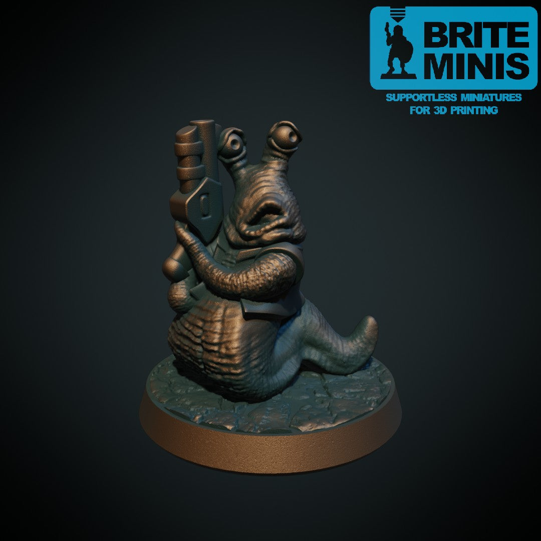 Space-snegle – 3D-printet miniatyr i grå PLA, umalt, til D&D og Pathfinder