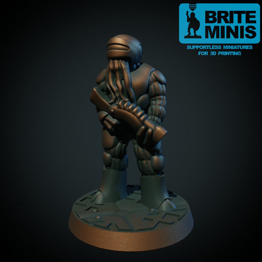 Space-blekksprutvakt – 3D-printet miniatyr i grå PLA, umalt, til D&D og Pathfinder