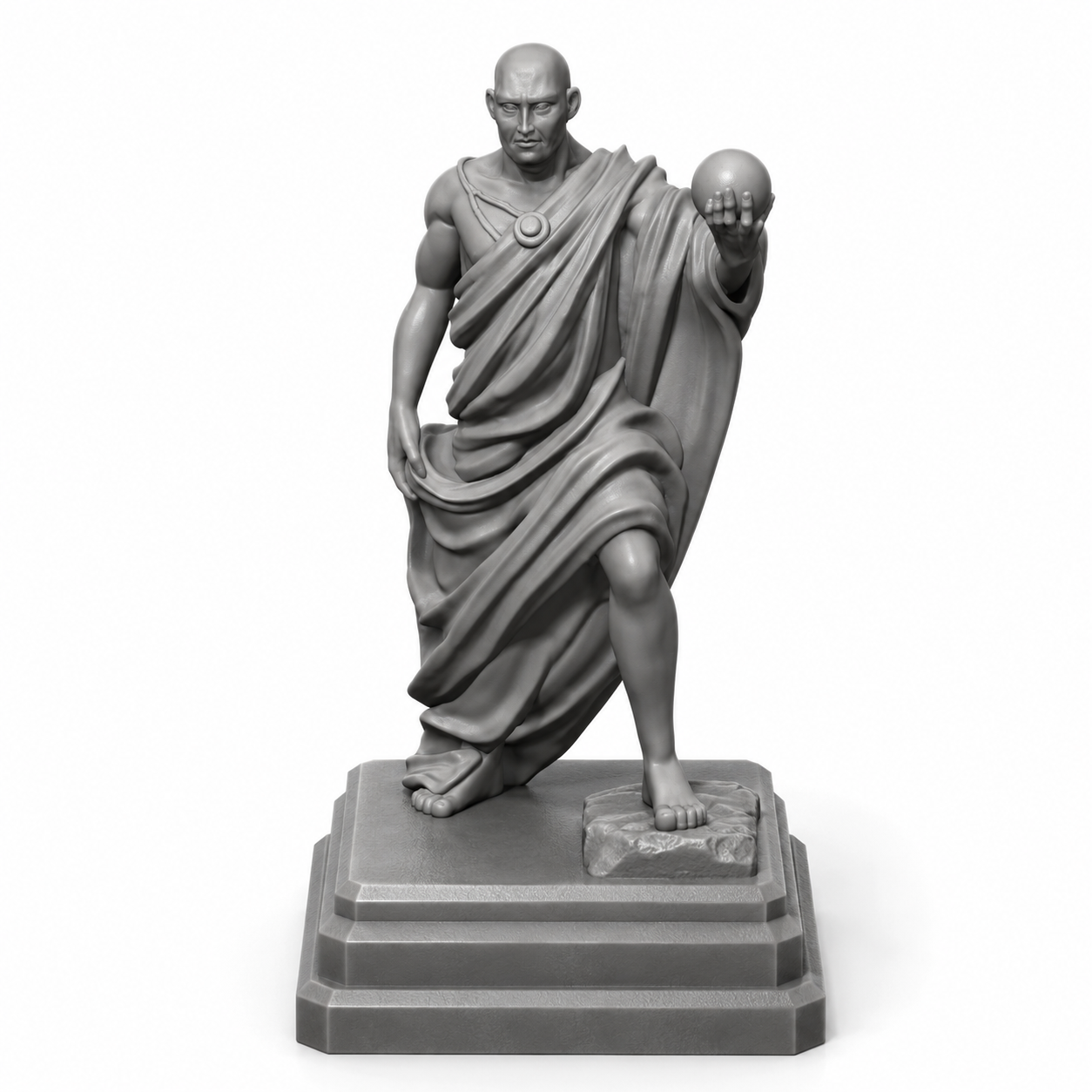 3D-printet statue av mann i toga – rekvisitt til arena og ruiner i D&D.