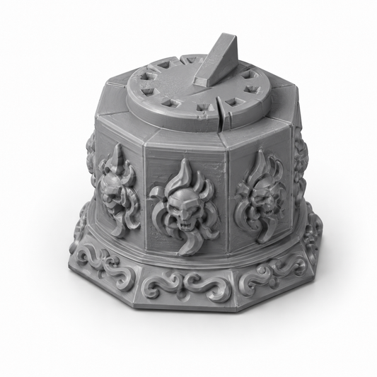 3D-printet solur – utsmykket rekvisitt til torg og hager i D&D-landsbyer.