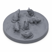 3D-printet rottesverm-base med flokk av små rotter i grå PLA til D&D og Pathfinder.