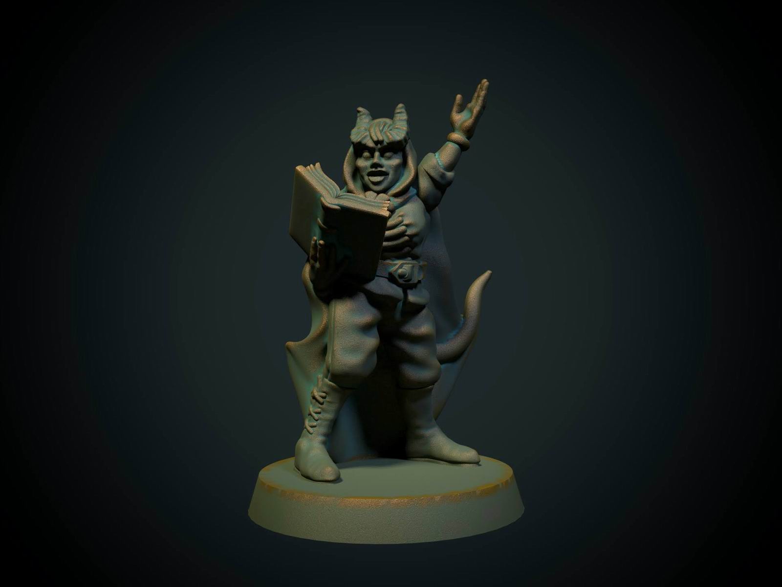 Fire tiefling-eventyrere: magiker, sverdkjemper, ranger og tyv, 3D-printet D&D-miniatyrsett fra Spillsmia.