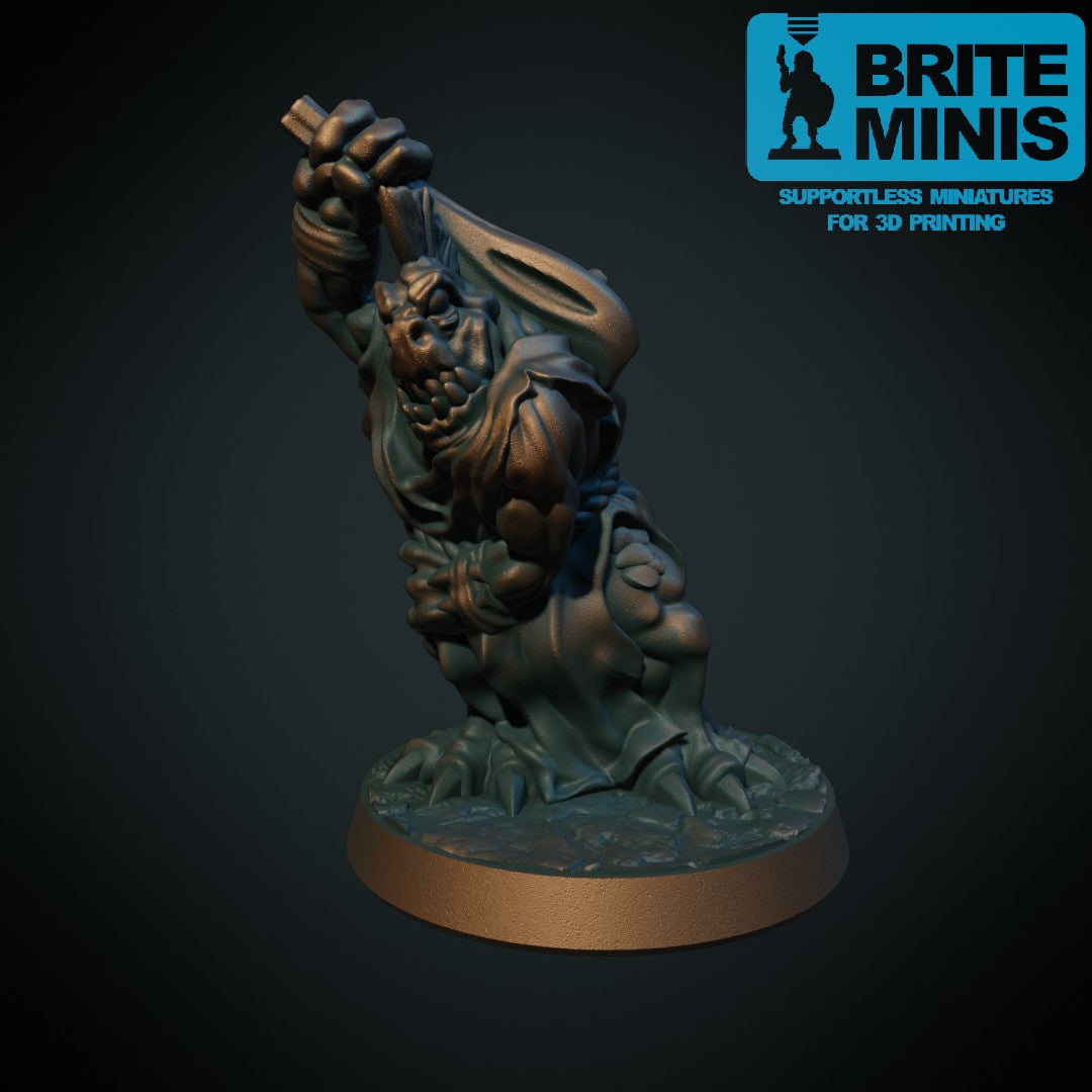 Troglodytt med klubbe, 3D-printet D&D-miniatyr fra Spillsmia.