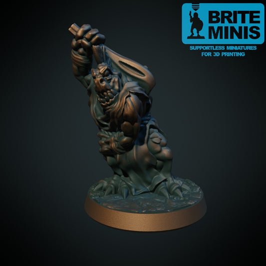 Troglodytt med klubbe, 3D-printet D&D-miniatyr fra Spillsmia.
