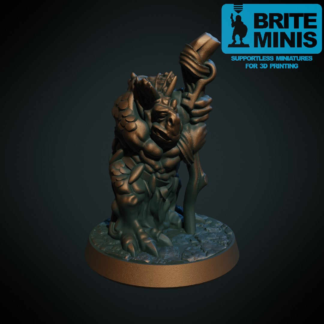 Troglodytt-sjaman, 3D-printet D&D-miniatyr fra Spillsmia.