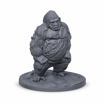 3D-printet Undead Gorilla IV med tung kropp, udødt preg og truende positur i grå PLA til D&D og tabletop-rollespill.