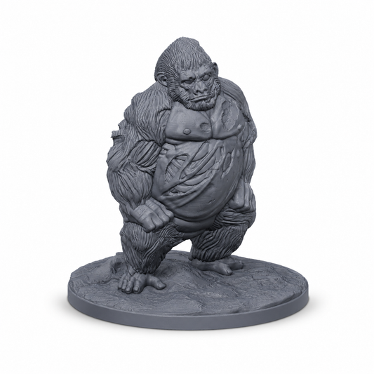 3D-printet Undead Gorilla IV med tung kropp, udødt preg og truende positur i grå PLA til D&D og tabletop-rollespill.