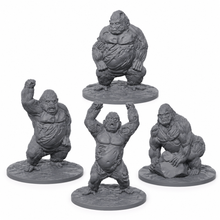 3D-printet sett med fire udøde gorillaer med massiv kropp og nekromantisk preg i grå PLA til D&D og Pathfinder.