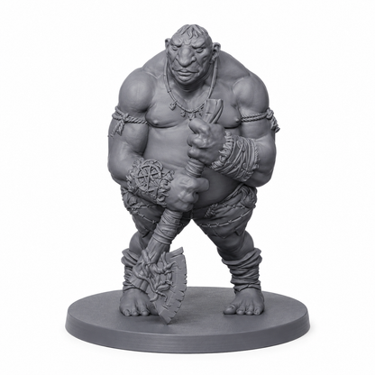 3D-printet Vandrerkjempe med tungt våpen og massiv kropp i grå PLA til D&D og tabletop-rollespill.