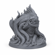3D-printet eldritch undervanns-boss med tentakler og piggete rygg i grå PLA til D&D og Pathfinder.