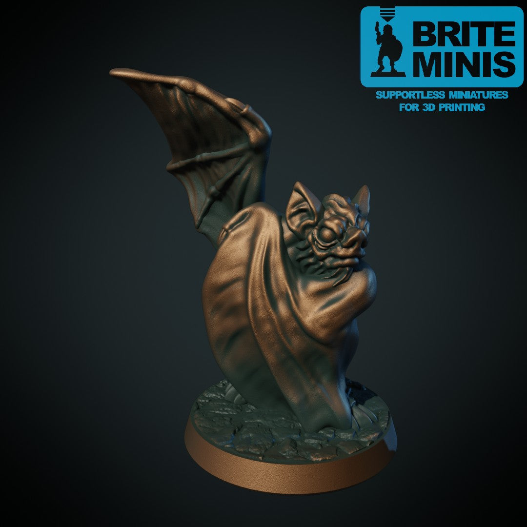 3D-printet werebat-skiftergjenger i grå PLA til D&D og Pathfinder.