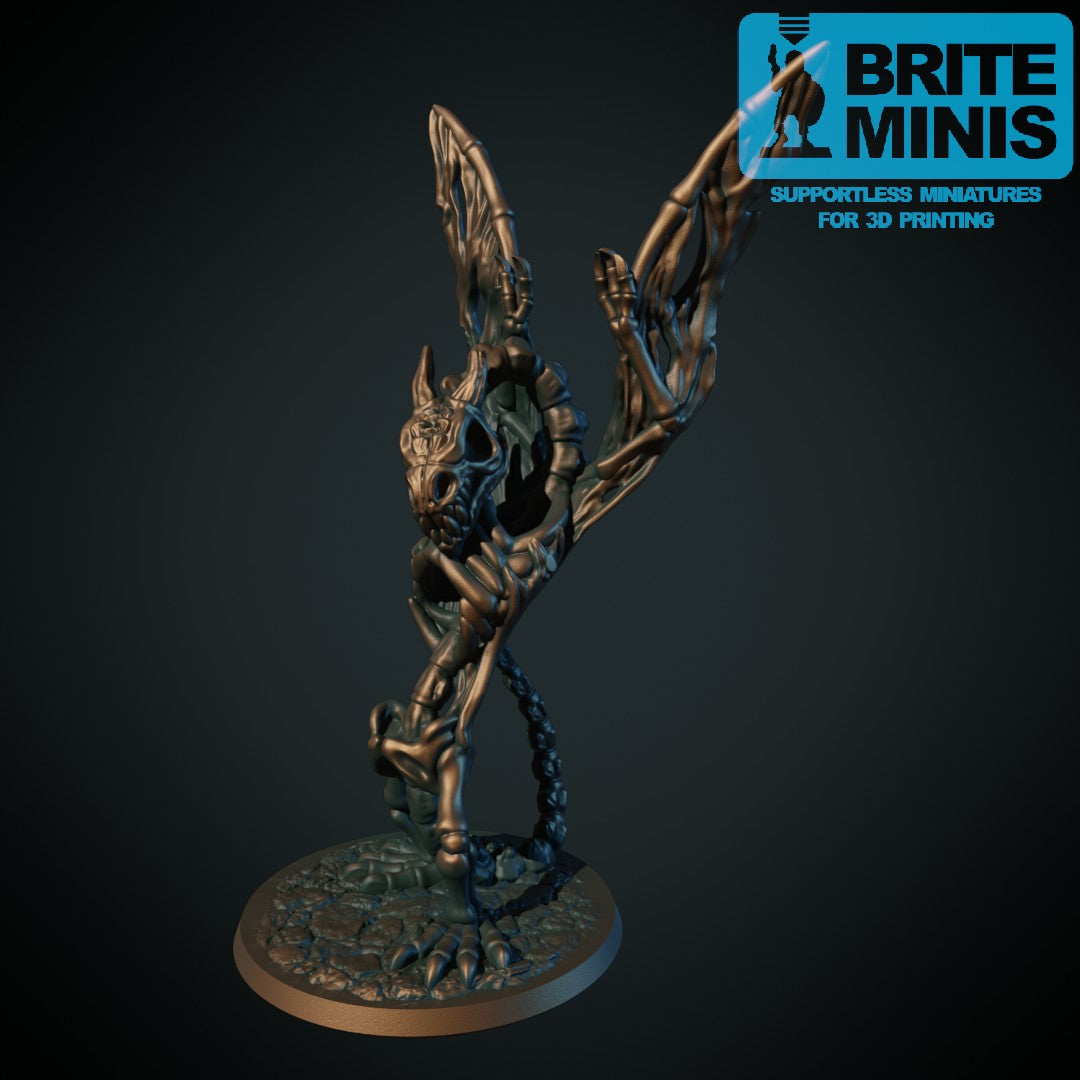 3D-printet wyvernskjelett i grå PLA til D&D og Pathfinder.