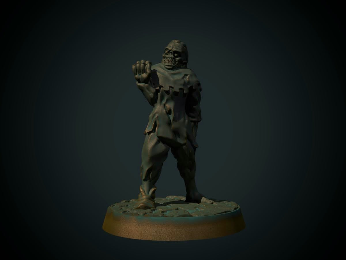 3D-printet zombie i grå PLA til D&D og Pathfinder.