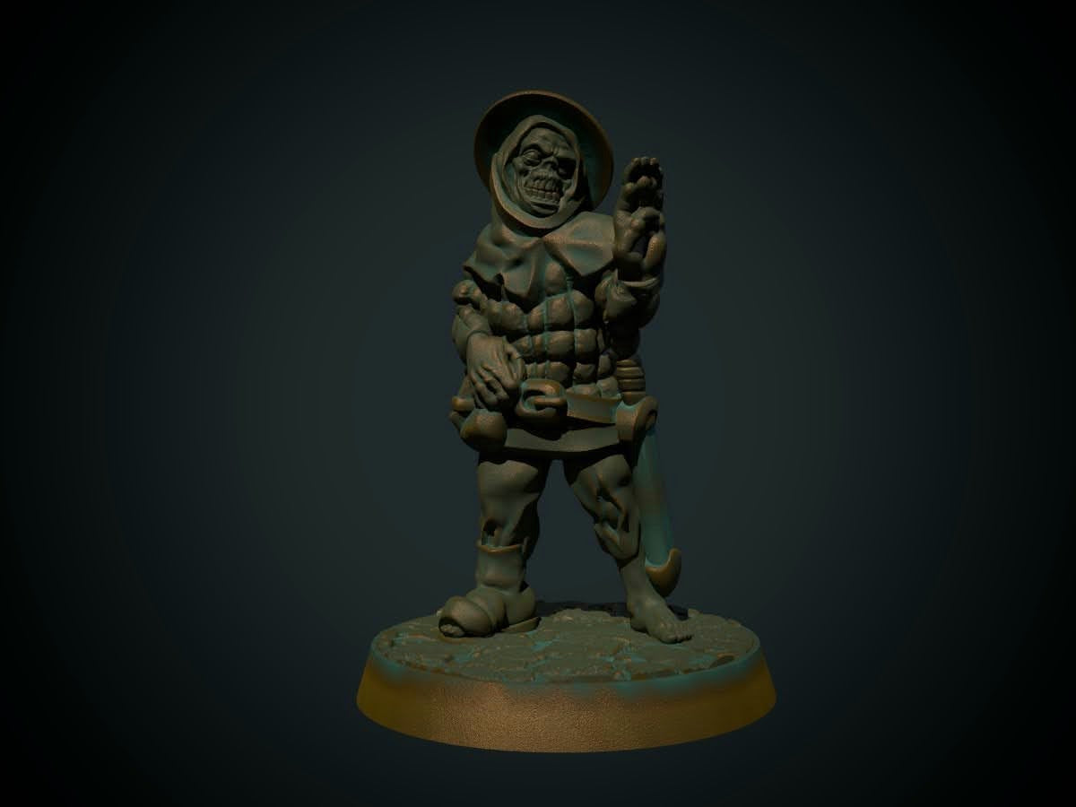 3D-printet zombie i grå PLA til D&D og Pathfinder.