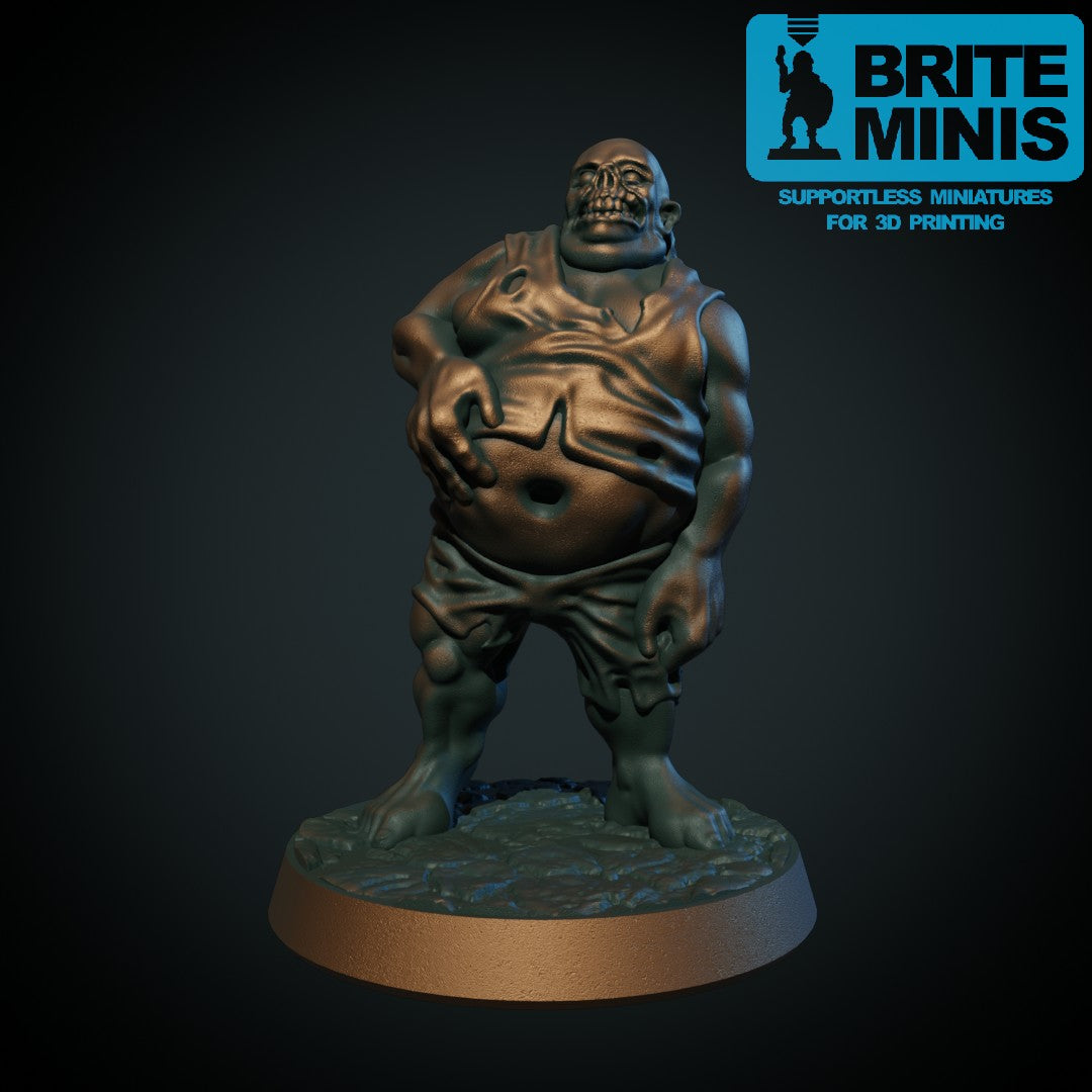 3D-printet fet zombie i grå PLA til D&D og Pathfinder.