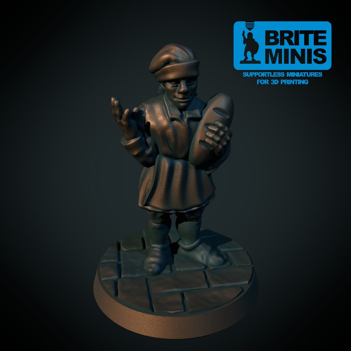 Baker, 3D-printet D&D-miniatyr fra Spillsmia.
