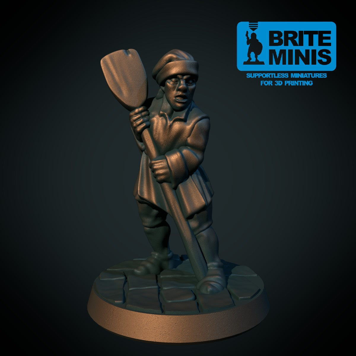 Baker i kampstilling, 3D-printet D&D-miniatyr fra Spillsmia.