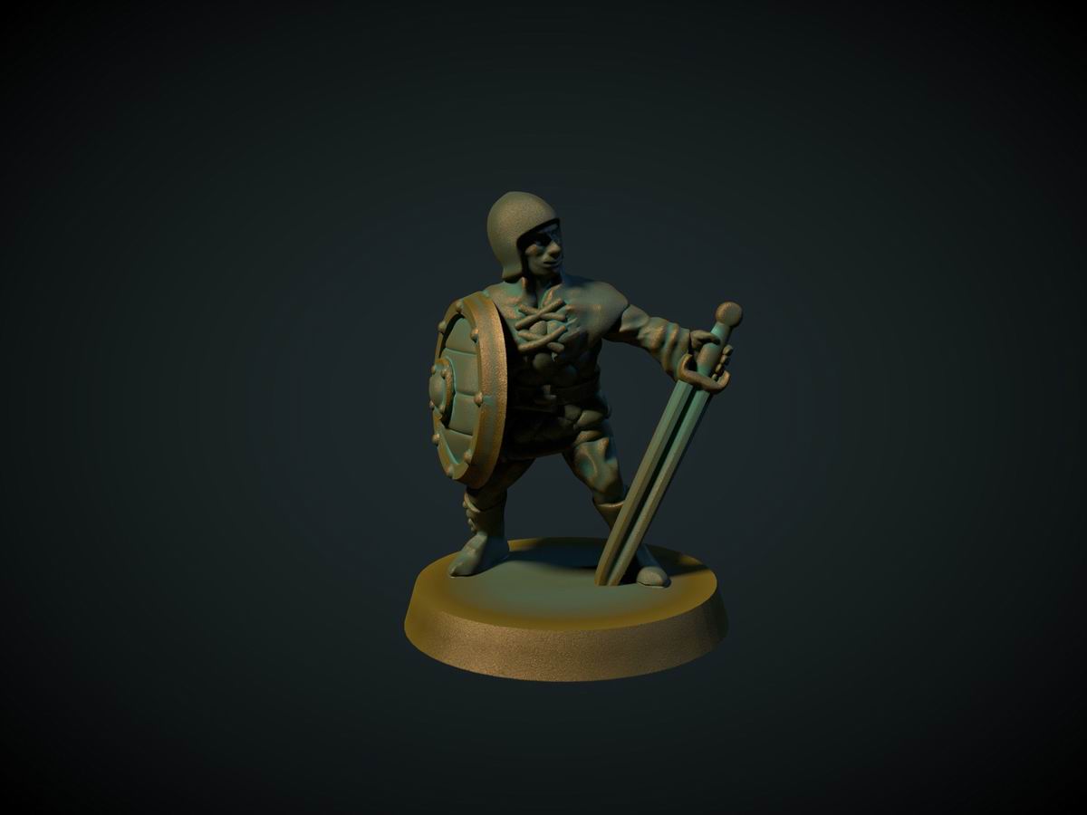 Banditt med sverd, 3D-printet D&D-miniatyr fra Spillsmia.