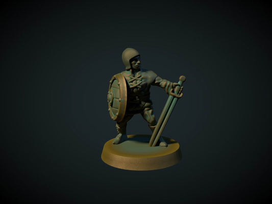 Banditt med sverd, 3D-printet D&D-miniatyr fra Spillsmia.