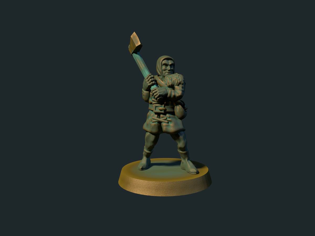 Banditt med øks, 3D-printet D&D-miniatyr fra Spillsmia.