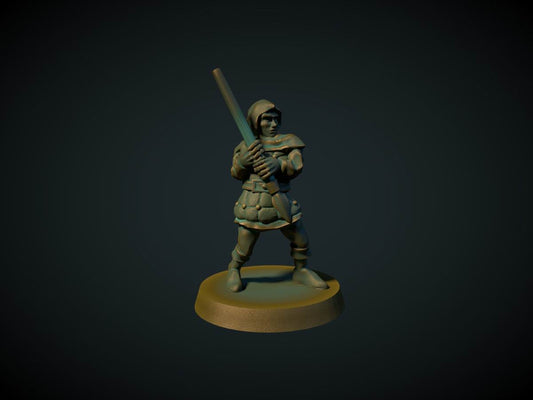 Banditt med spyd, 3D-printet D&D-miniatyr fra Spillsmia.