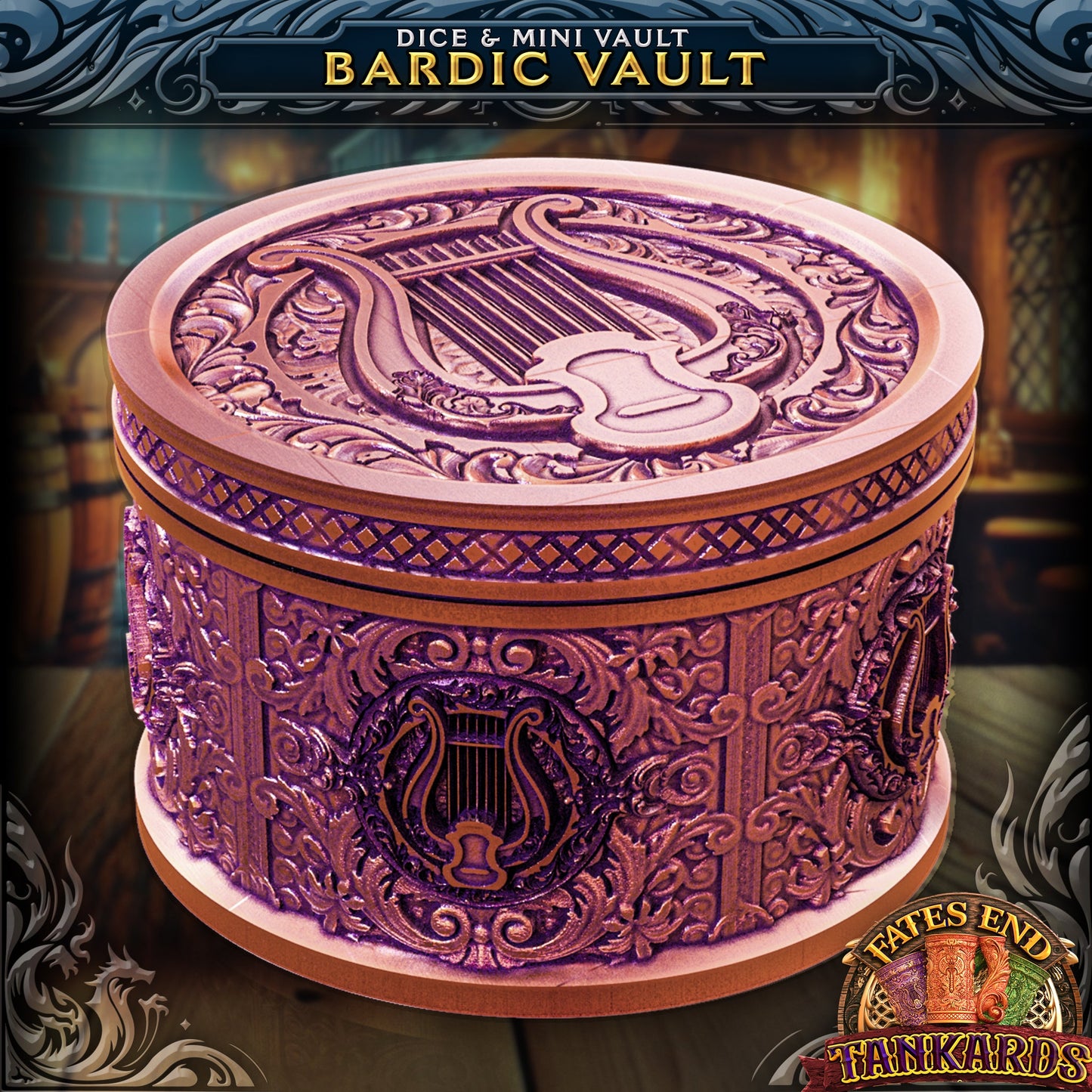 Bardic Brew - dice- og mini-vault fra FatesEnd, 3D-printet til D&D og rollespill.