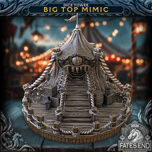 Big Top Mimic - terningtårn fra FatesEnd, 3D-printet til D&D og rollespill.