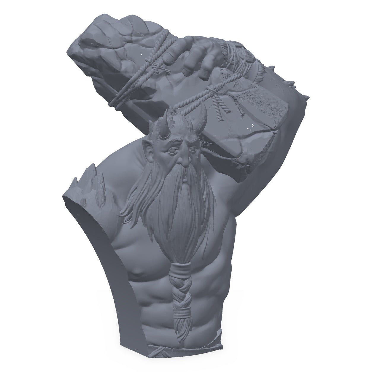 3D-printet byste i grå PLA – frostkjempen, maleklar for miniatyrmalere.
